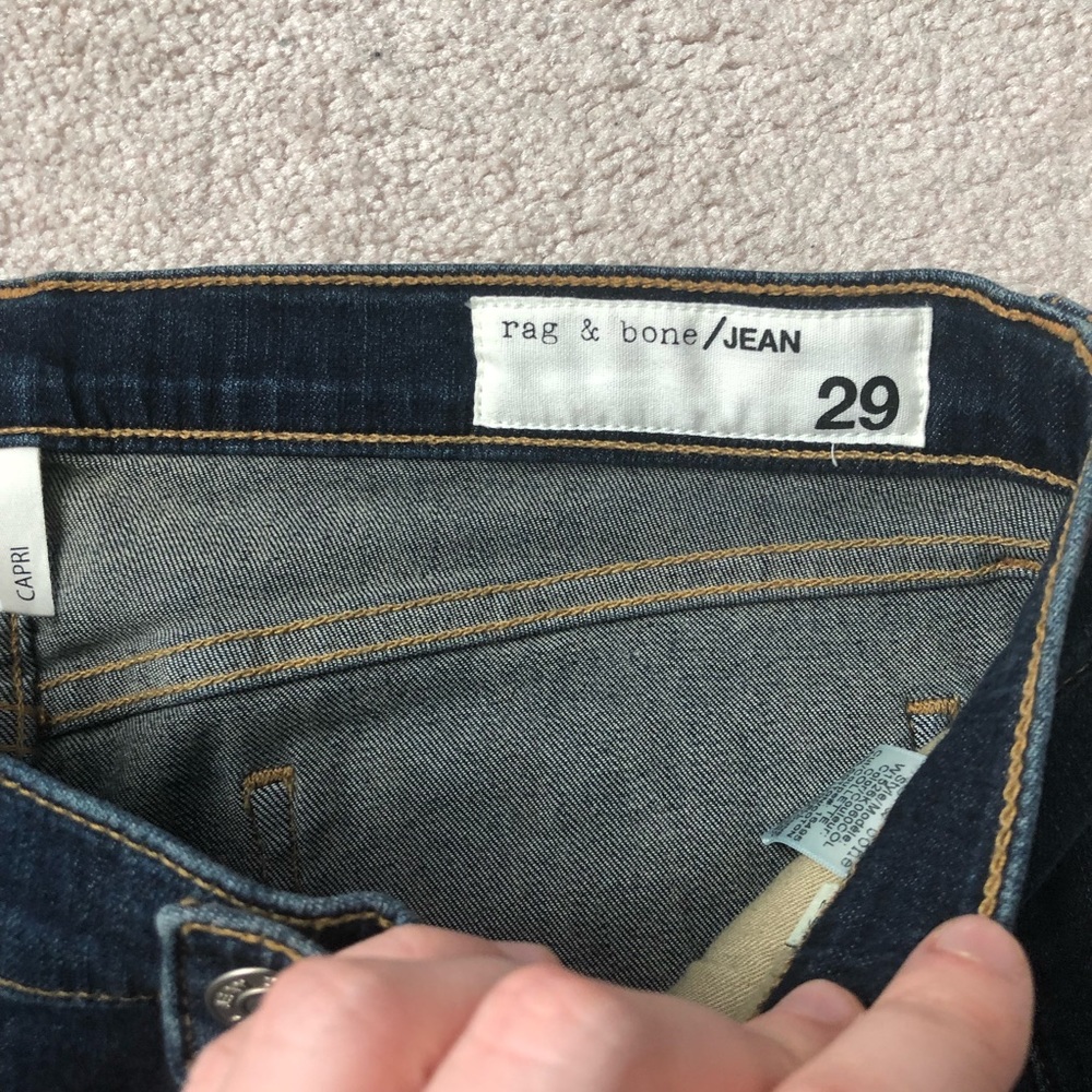 Rag & Bone Capri Dark Wash Distressed Skinny Denim Jeans in Coulette - Picture 5 of 7